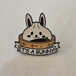 It's A Bunny Enamel Lapel Pin Easter Basket Carrot Black Metal